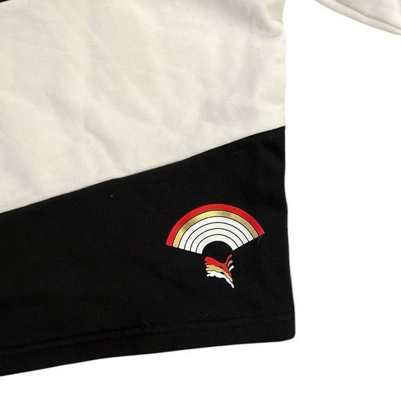 New Puma AS Cropped Hoodie Pullover Sweatshirt Black/Noir White Stripe Small - Picture 10 of 11